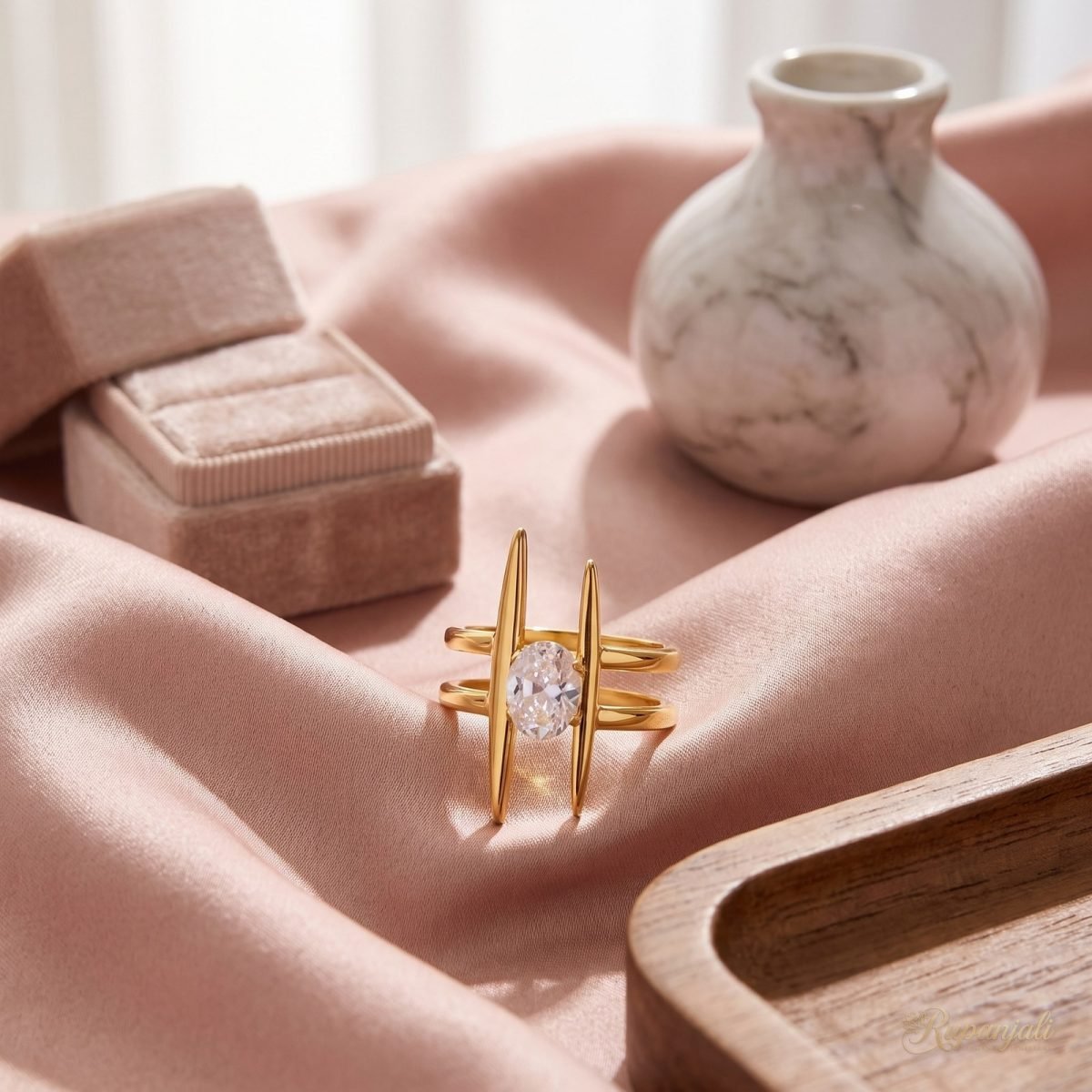 Geometric Spear Zircon Ring — 18K Gold Plated Double Band 2