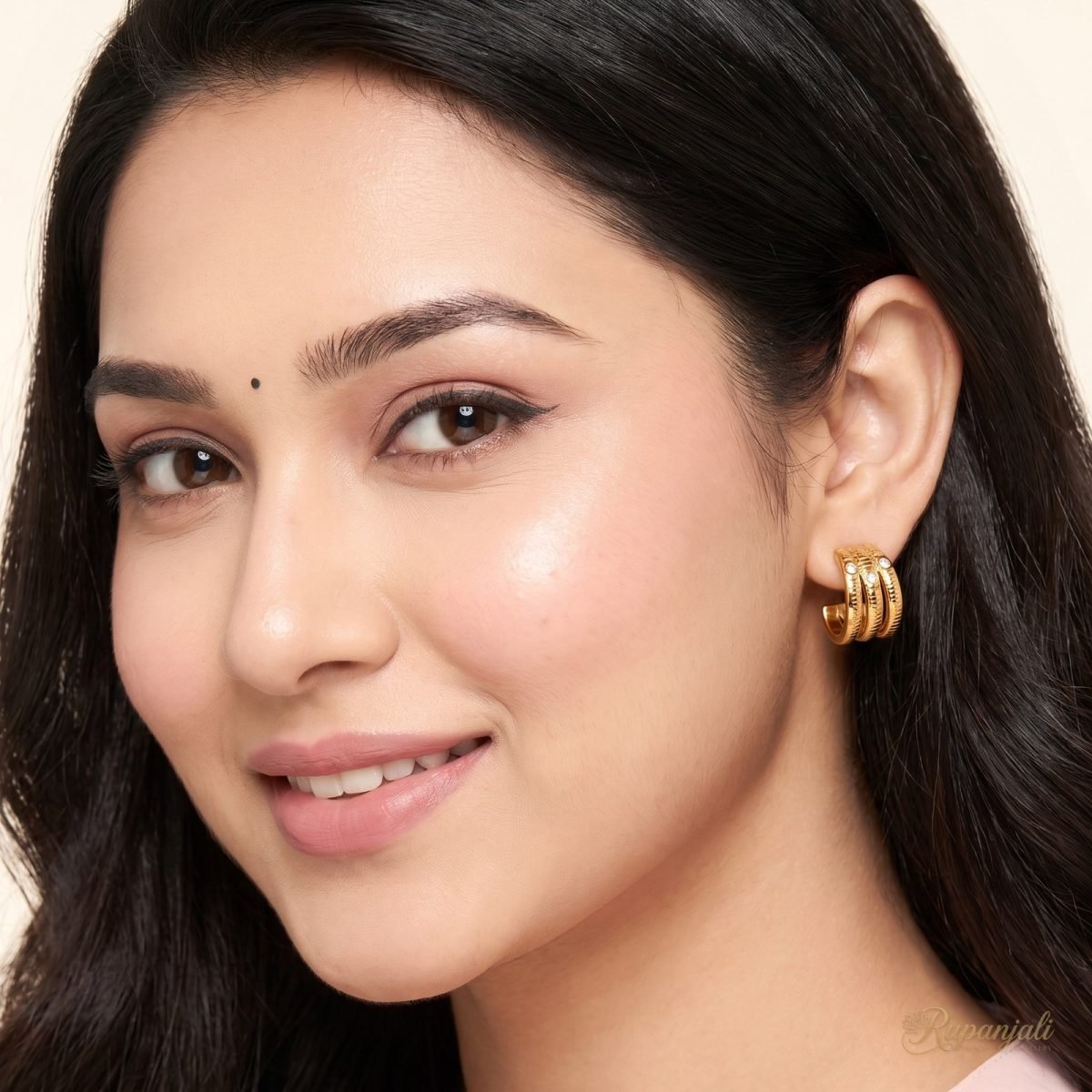 Gold Winding Line Triple Hoop Earrings with CZ for Women 5