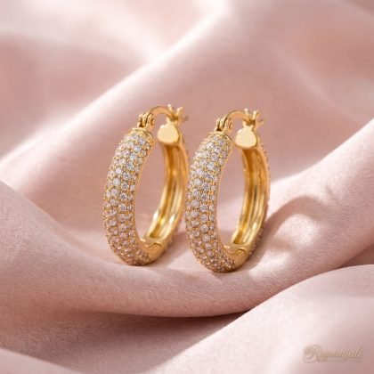 Gold Pavé Zircon Hoop Earrings for Women — White CZ Hoops