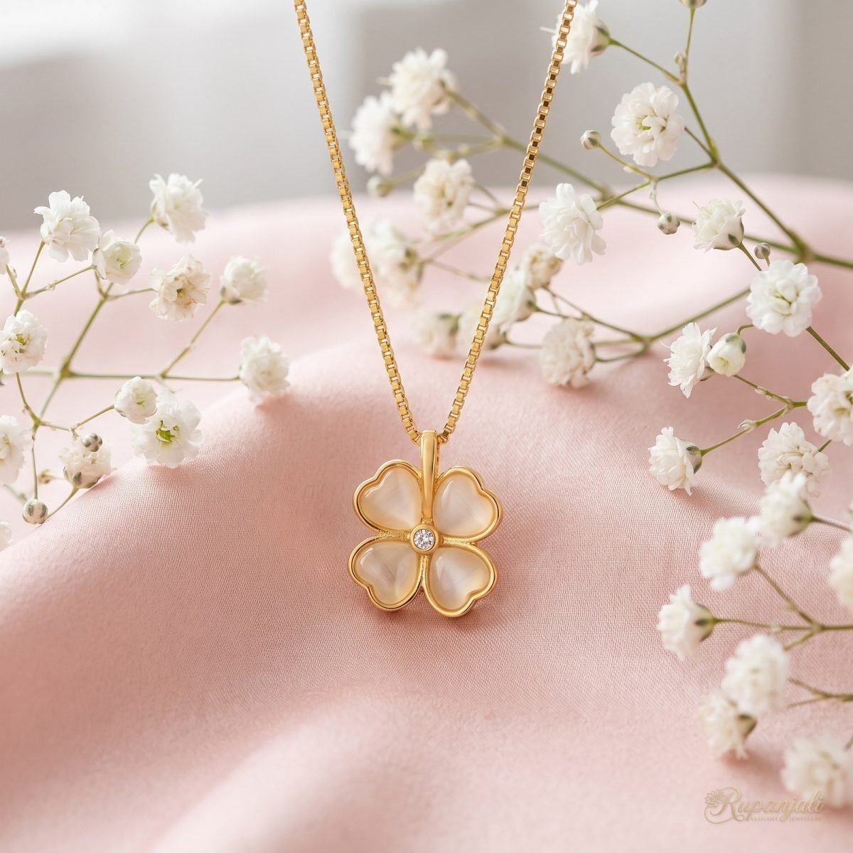 Opal Clover Pendant Necklace — Milky Petals in 18K Plating 3