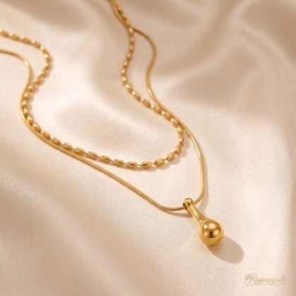 Gold Double Chain Water Drop Necklace for Women — Layered