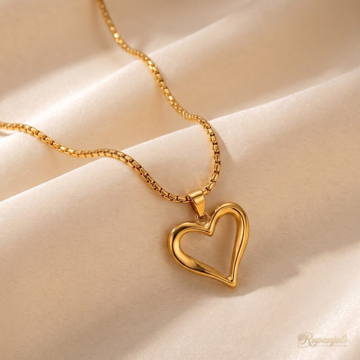 Gold Open Heart Pendant Necklace — Hollow Outline Choker 1