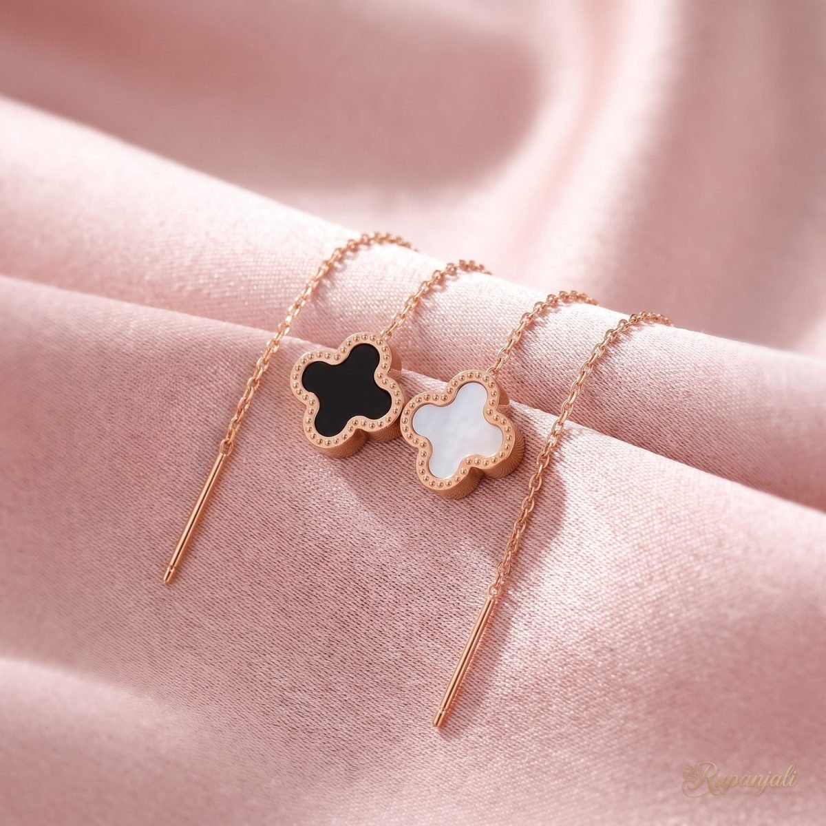Clover Tassel Earrings — Rose Gold Duo 4