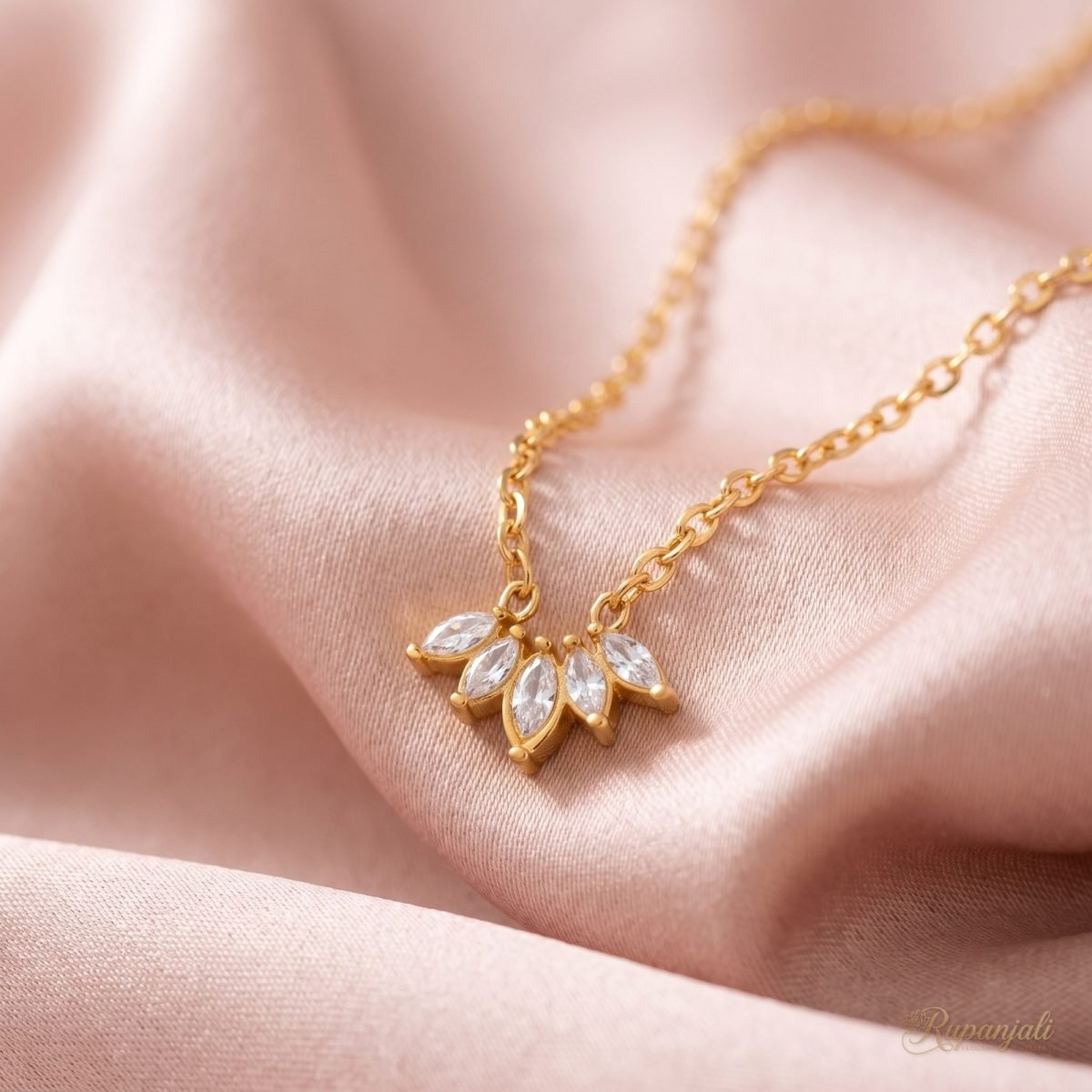 White Zircon Petal Necklace — Marquise Lotus Crown Pendant 4