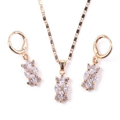Gold-Tone CZ Flower Pendant & Earrings Jewellery Set for Women