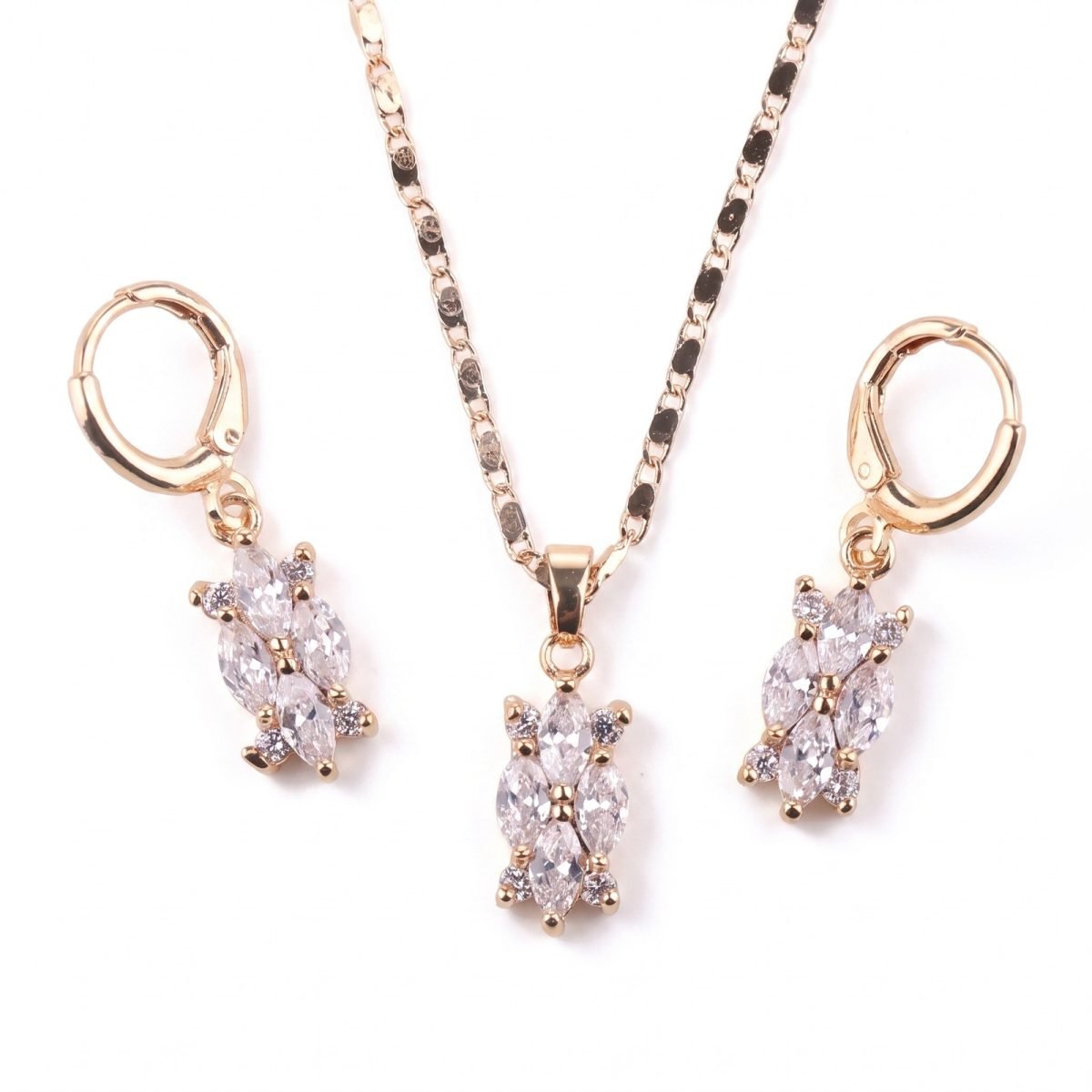 Gold-Tone CZ Flower Pendant & Earrings Jewellery Set for Women 1