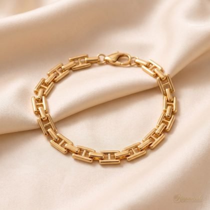 Gold H-Link Chain Bracelet — Bold Handmade-Style Links