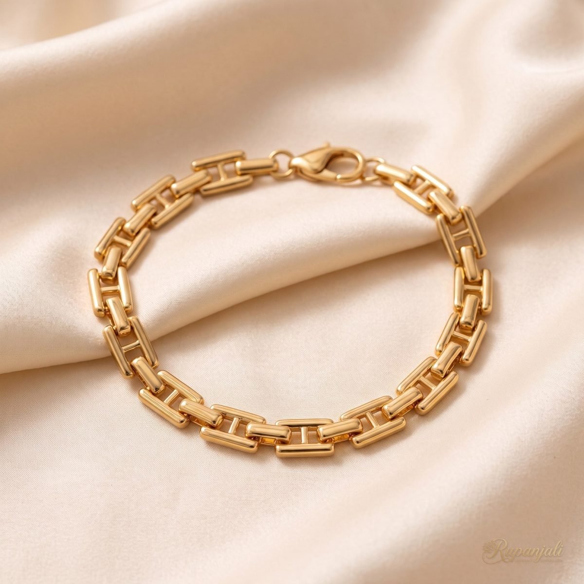 Gold H-Link Chain Bracelet — Bold Handmade-Style Links 1