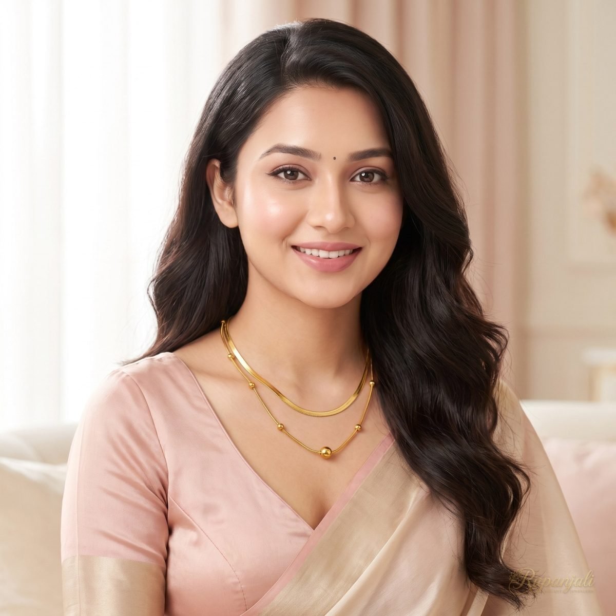 Double Layer Gold Necklace — Herringbone & Bead Snake Chain 6