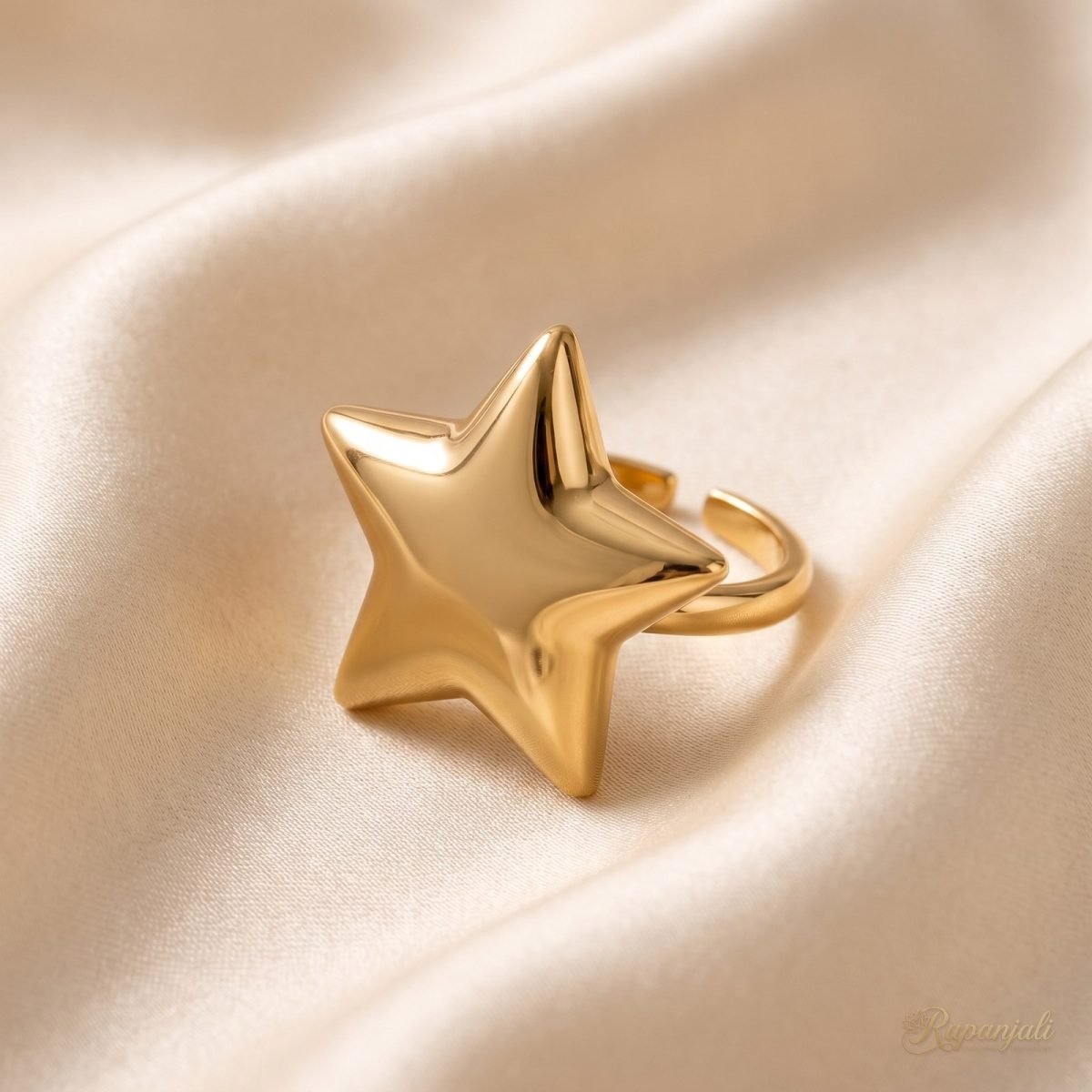 Gold Puffy Star Open Ring — Bold Five-Pointed Statement 1