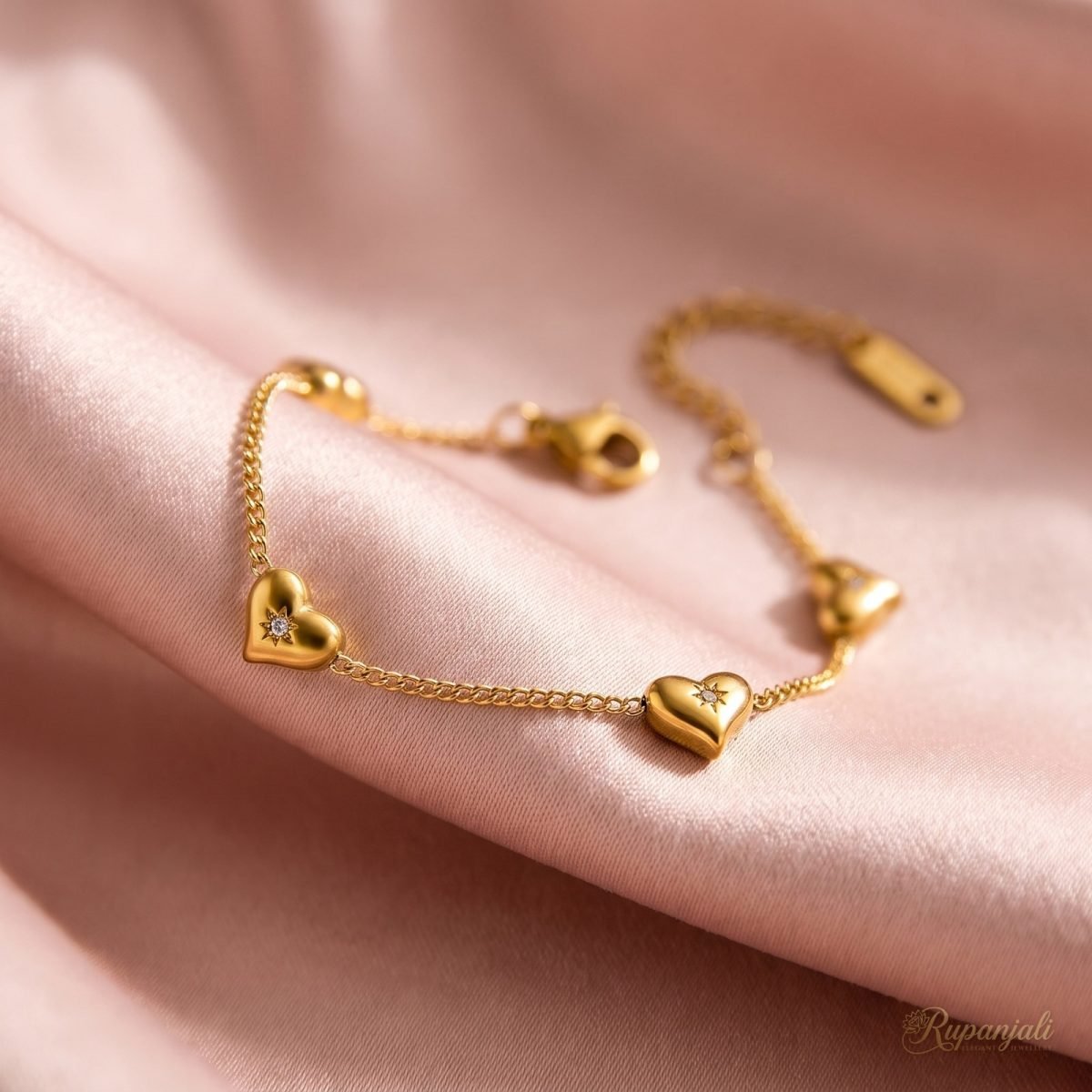 Multi Heart Station Bracelet — 18K Plated with Zircon 4