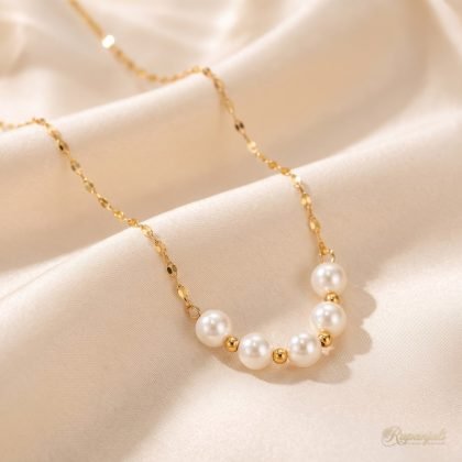 Smile Pearl Necklace — Five Pearls & Gold Spacers