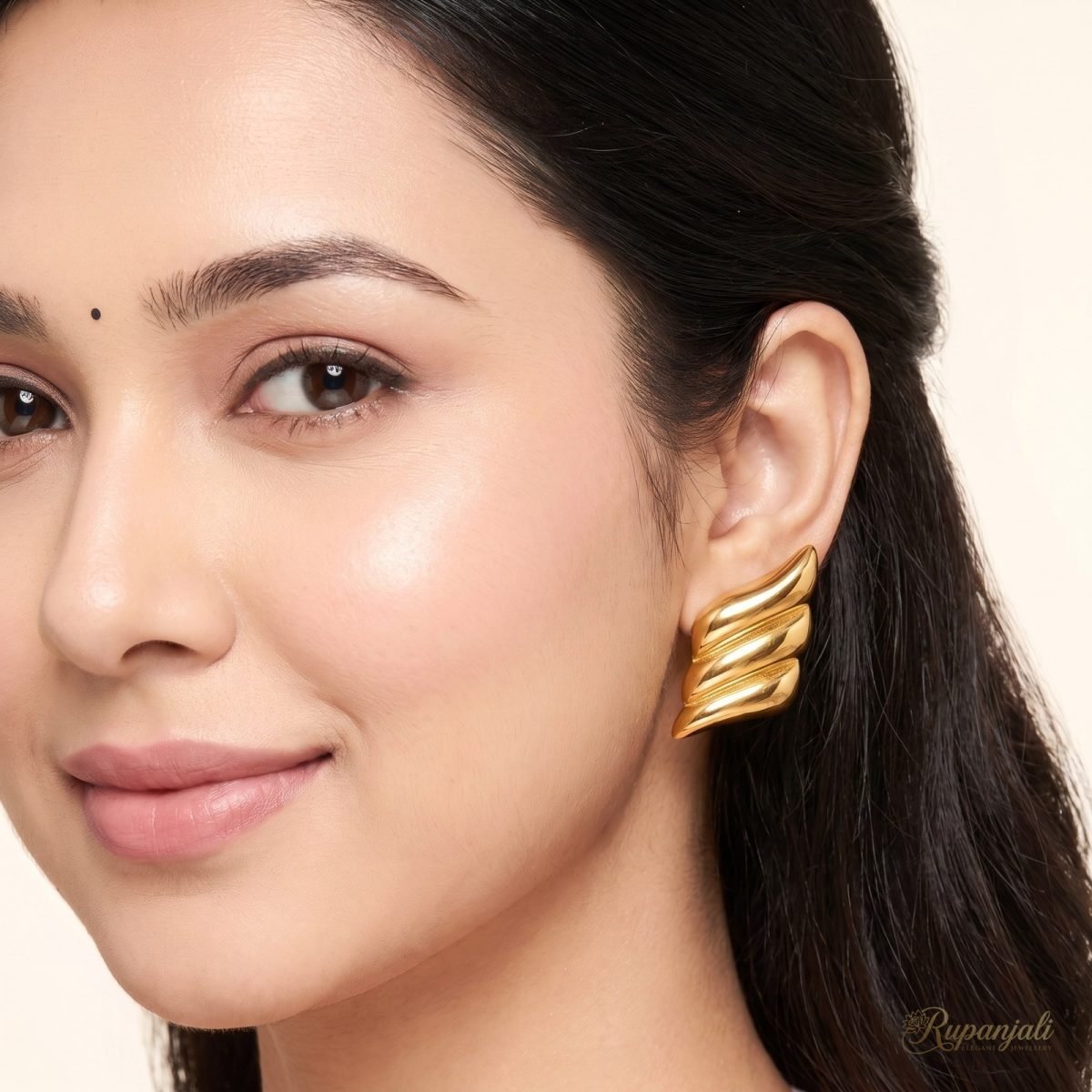 Gold Wing Stud Earrings for Women — Sculptural Feather 5