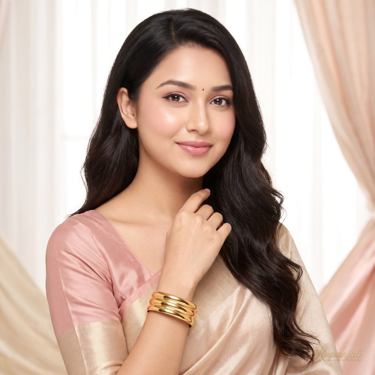 Gold Triple-Rib Cuff Bangle for Women — Sleek Open Cuff 6
