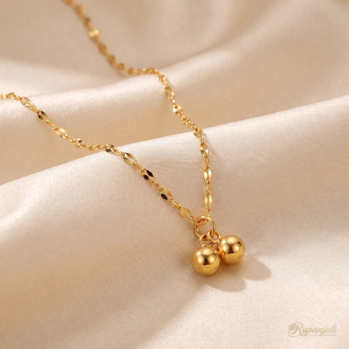 Gold Cherry Pendant Necklace — Twin Drops on Lip Chain 1