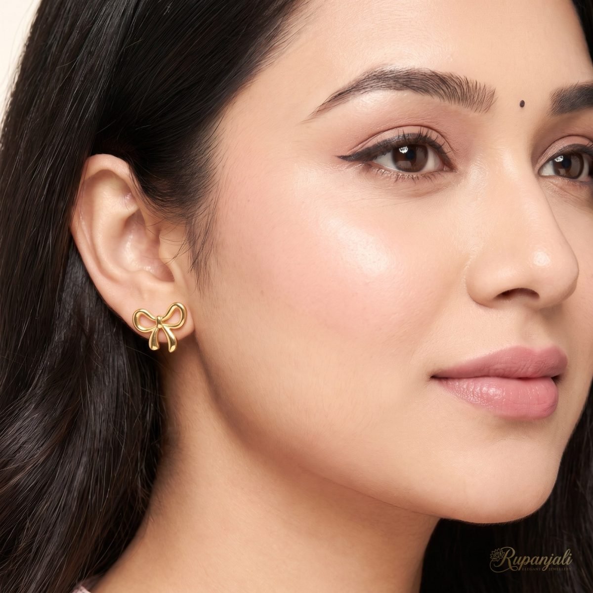 Gold Bow Stud Earrings — Minimalist Ribbon Bowknot 5