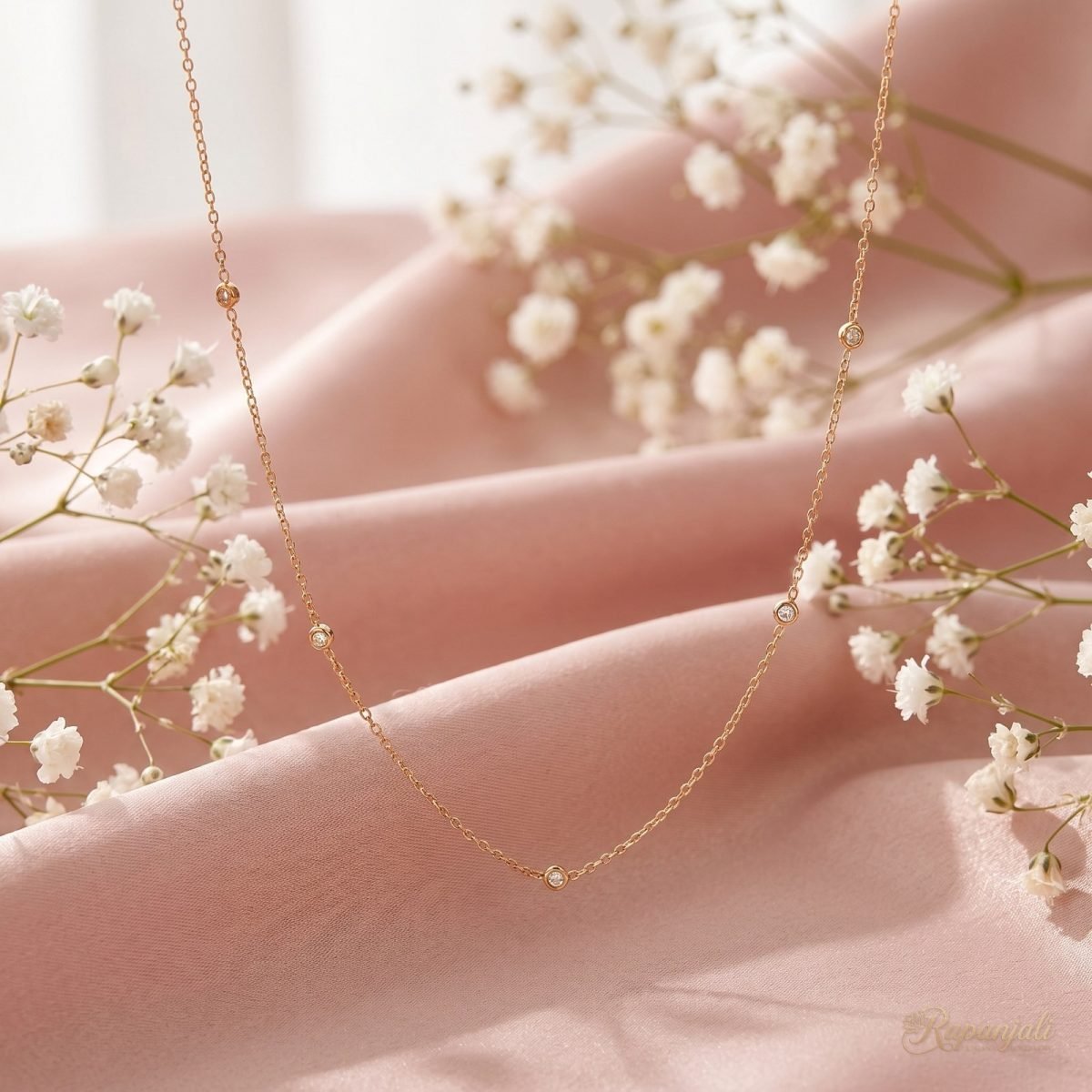 Gold CZ Station Necklace for Women — Dainty Zircon Chain 3