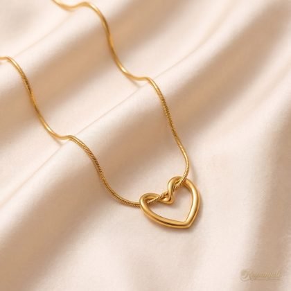 Gold Open Heart Necklace — Twisted Heart on Snake Chain