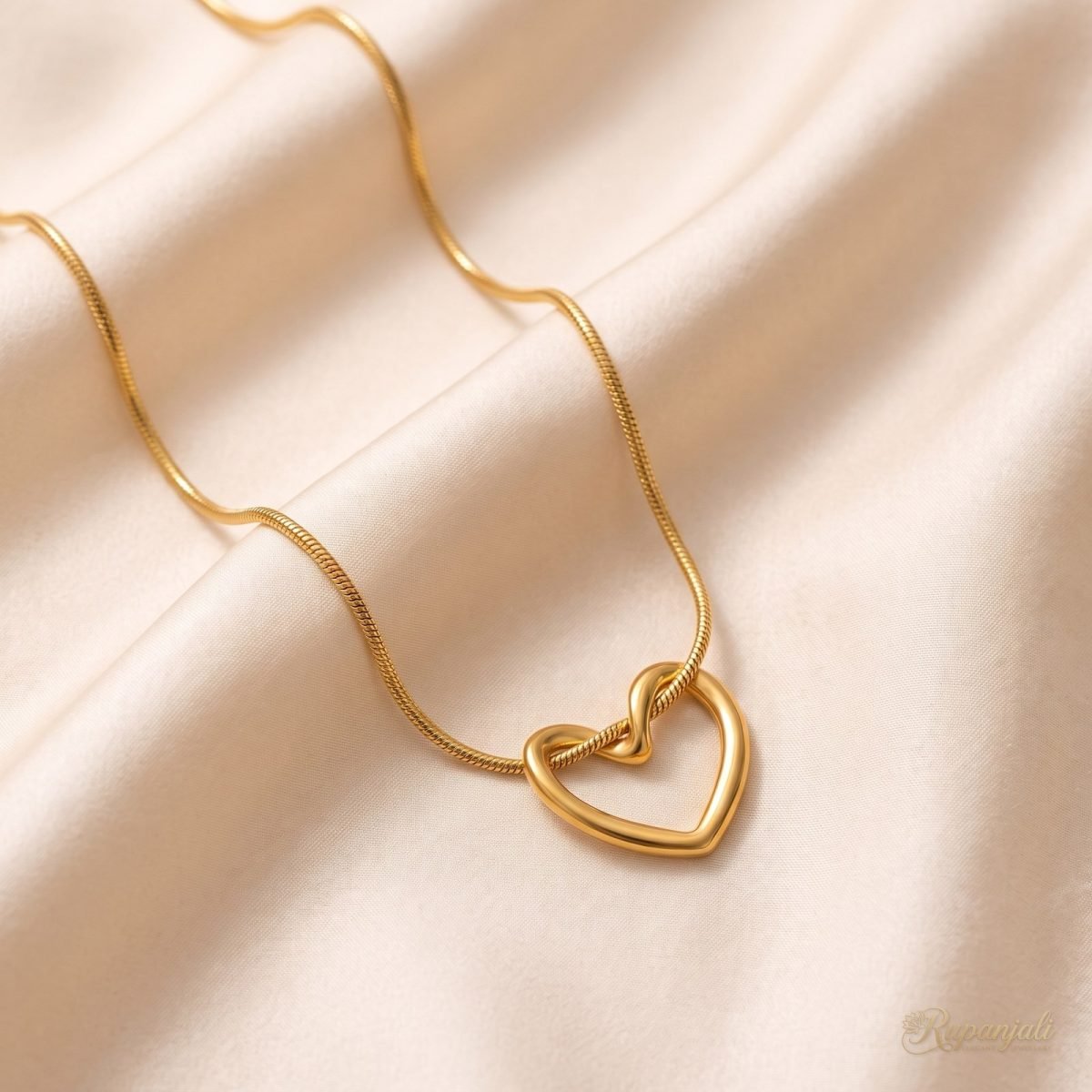 Gold Open Heart Necklace — Twisted Heart on Snake Chain 1