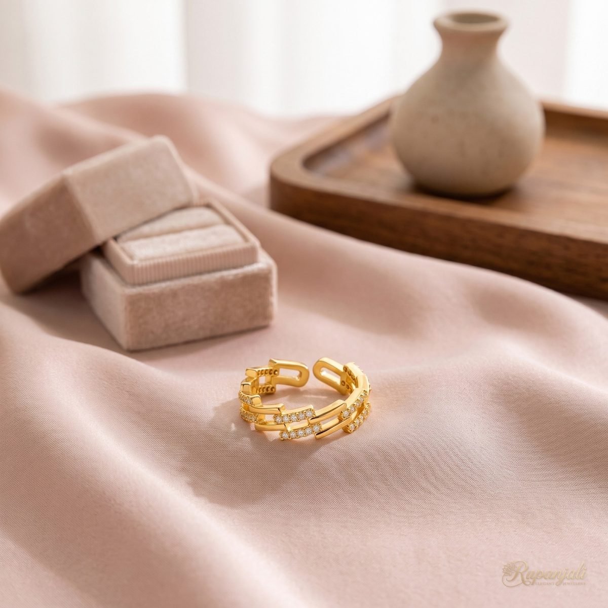 Multi Row Link Ring — Woven Pave Band 2