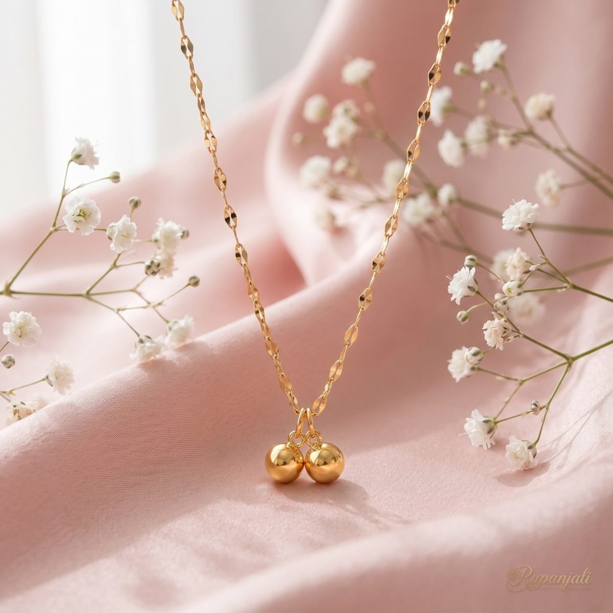 Gold Cherry Pendant Necklace — Twin Drops on Lip Chain 3