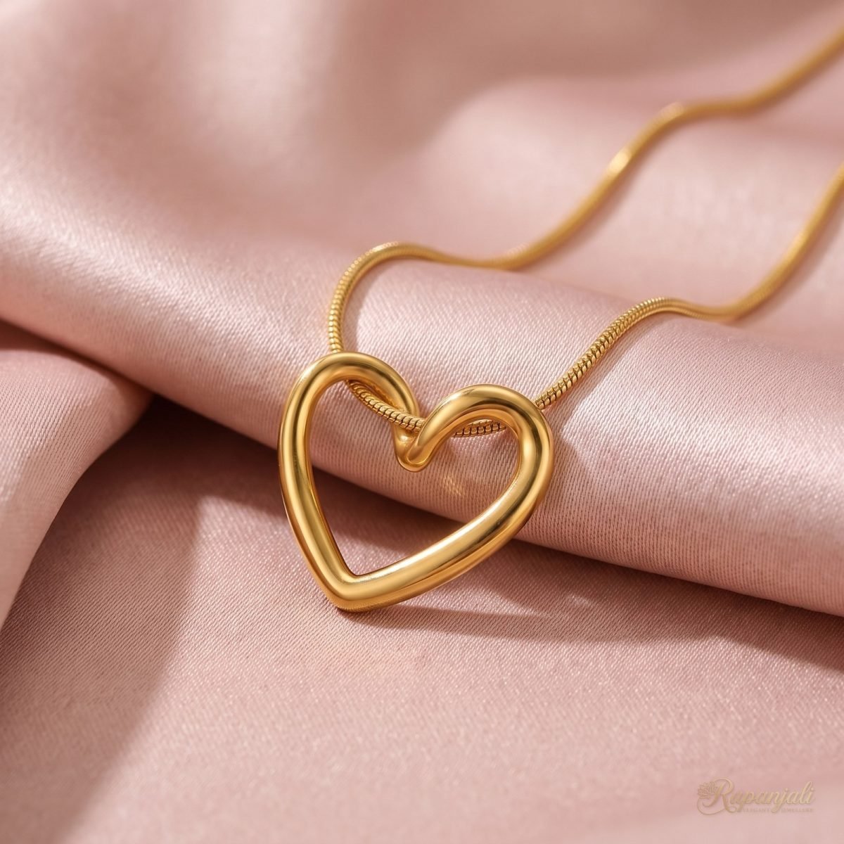 Gold Open Heart Necklace — Twisted Heart on Snake Chain 4
