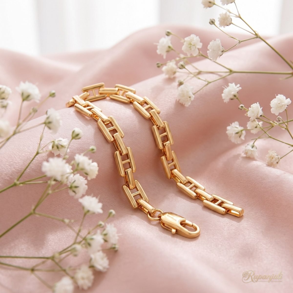 Gold H-Link Chain Bracelet — Bold Handmade-Style Links 3