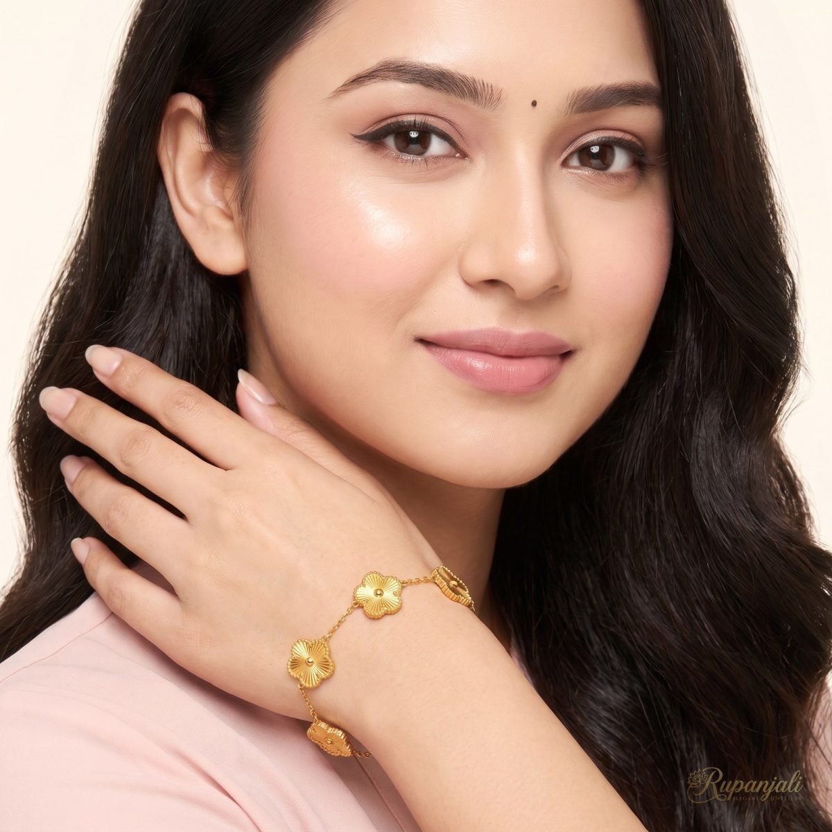 Gold Flower Station Bracelet for Women — Lucky Clover Style 5