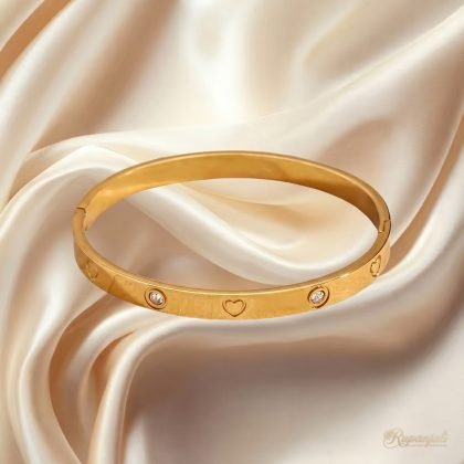 Gold Heart Love Bangle Bracelet for Women with CZ Stones