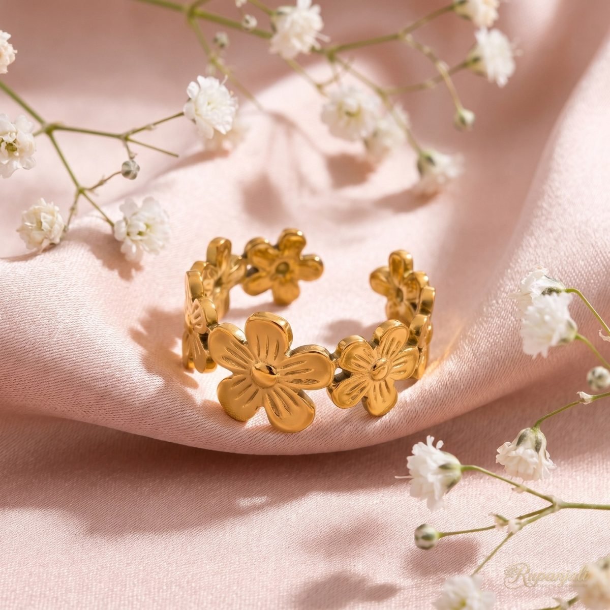 Gold Flower Garland Open Ring for Women — Daisy Band 3