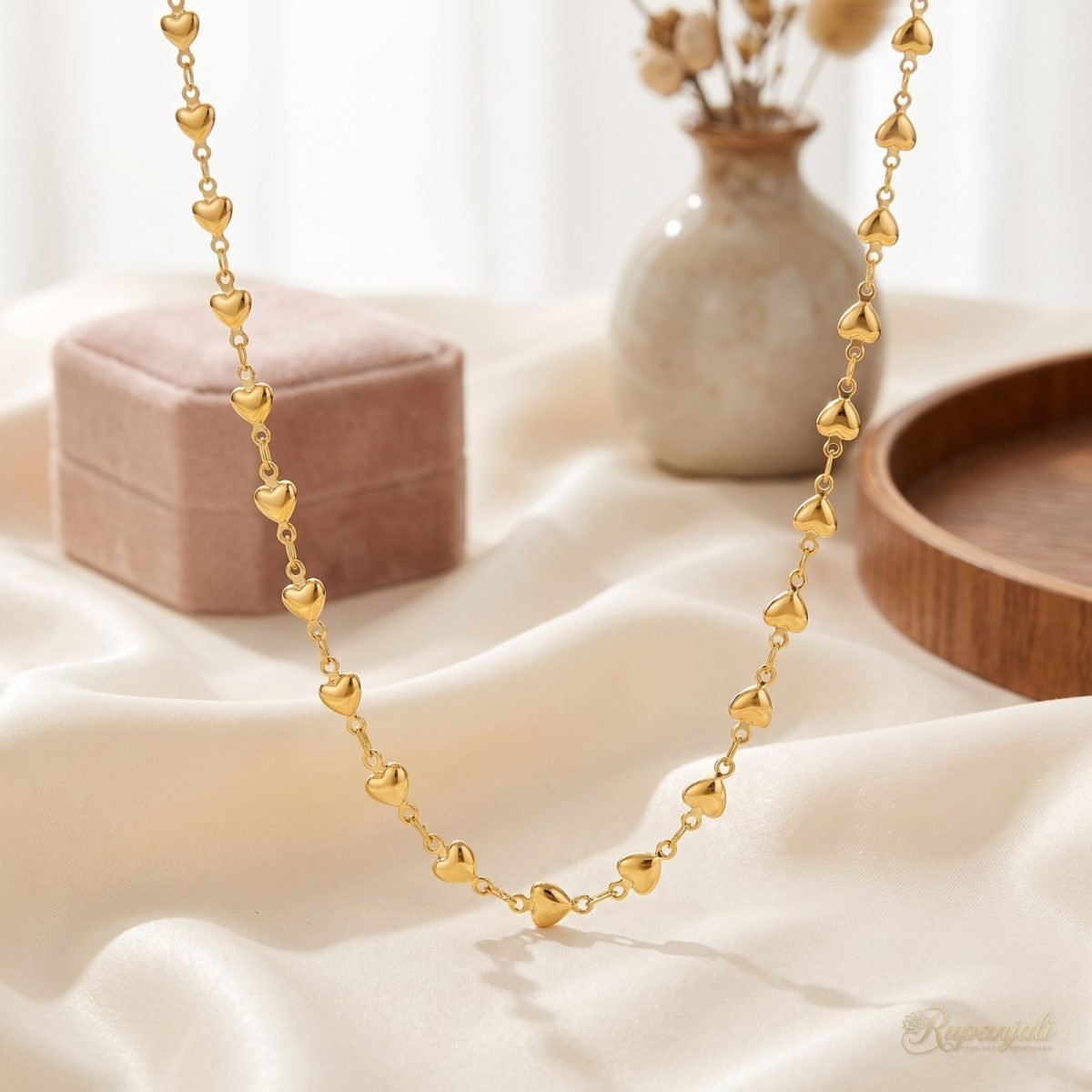 Gold Heart Link Chain Necklace — 18K Plated Linked Hearts 2