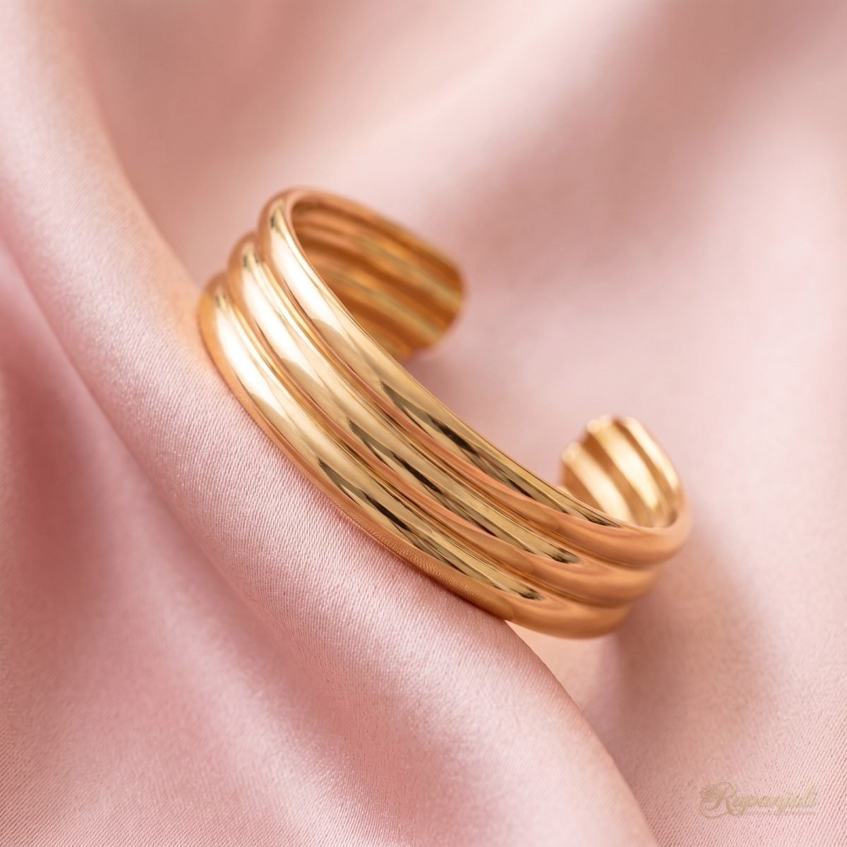 Gold Triple-Rib Cuff Bangle for Women — Sleek Open Cuff 4