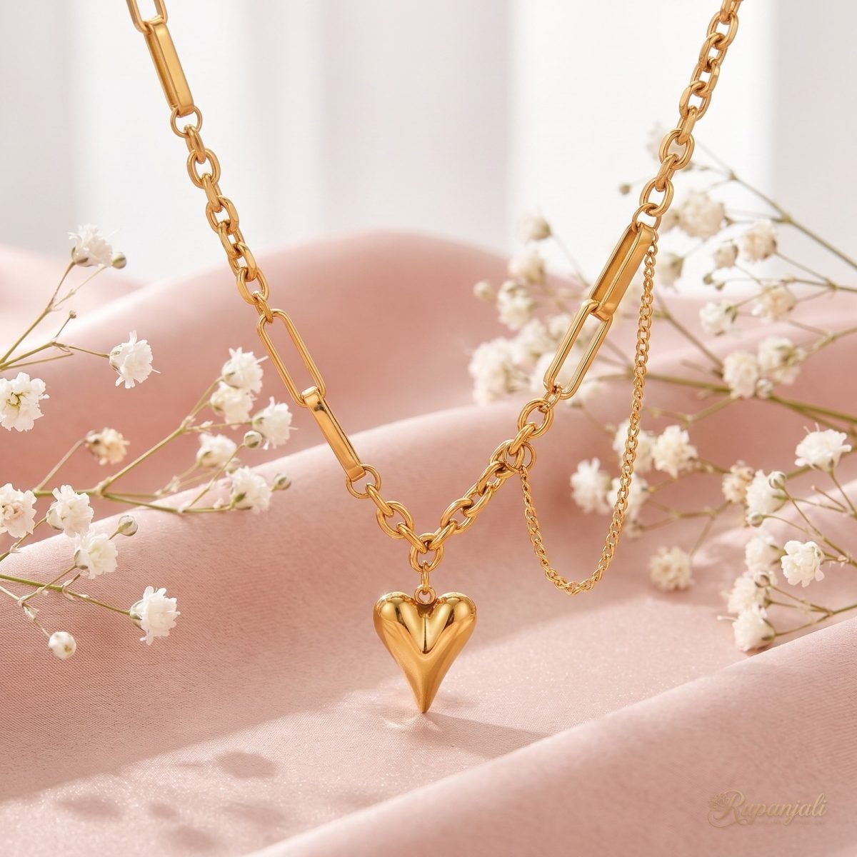 Tassel Heart Chain Necklace — Mixed Link Statement 3