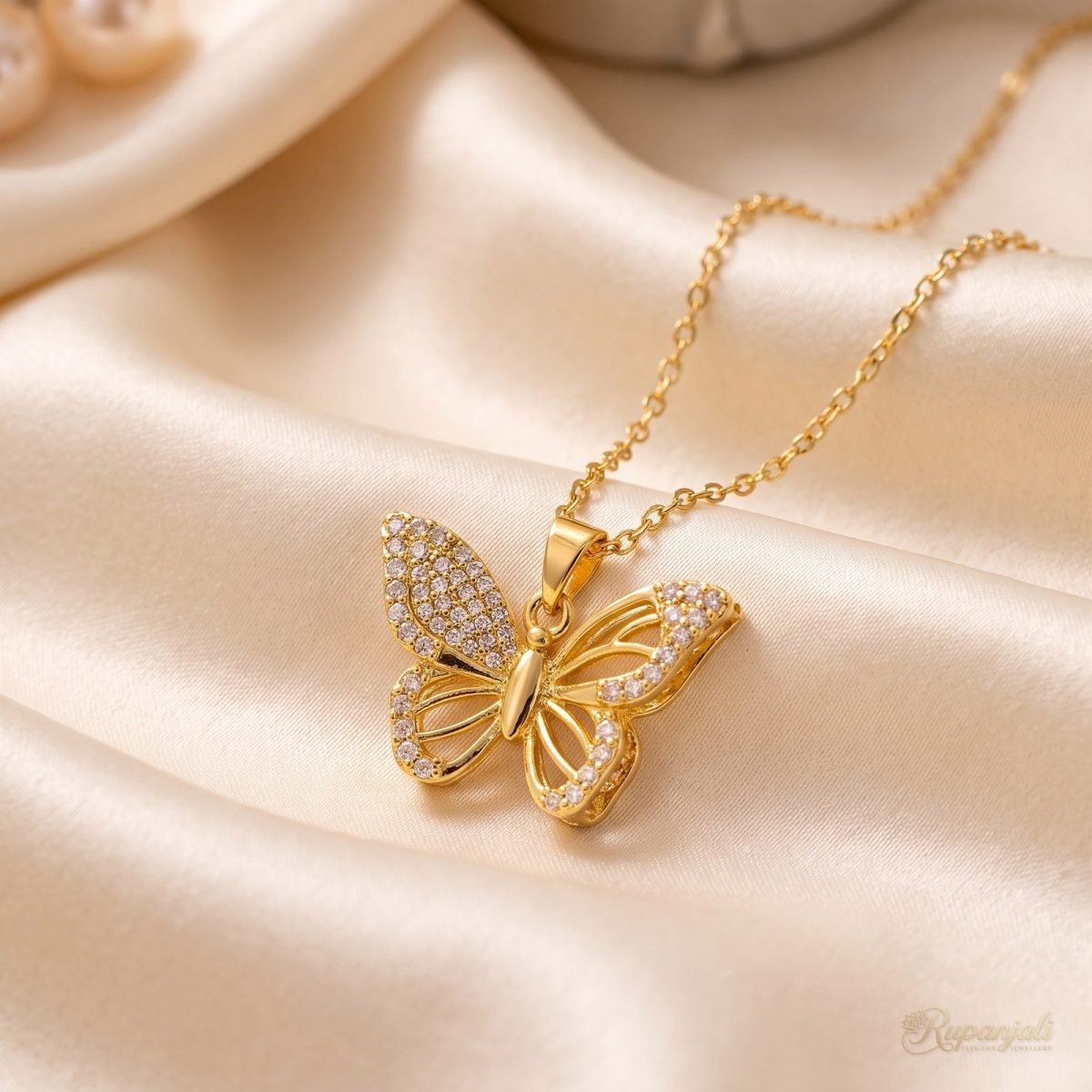Zircon Butterfly Necklace — Openwork Wings 1