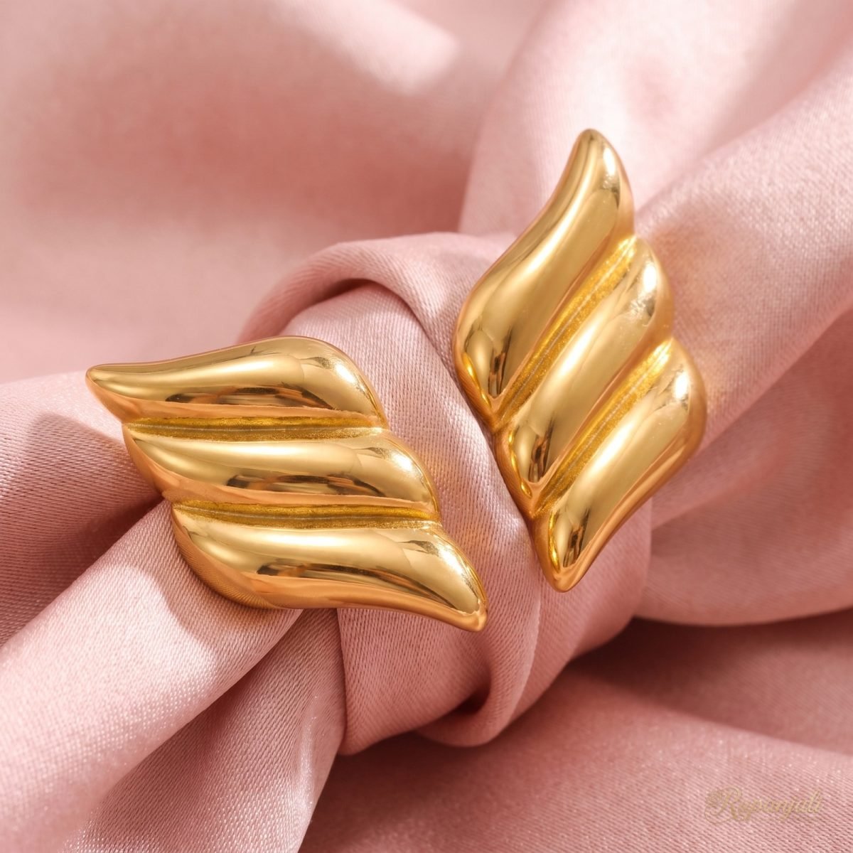 Gold Wing Stud Earrings for Women — Sculptural Feather 4