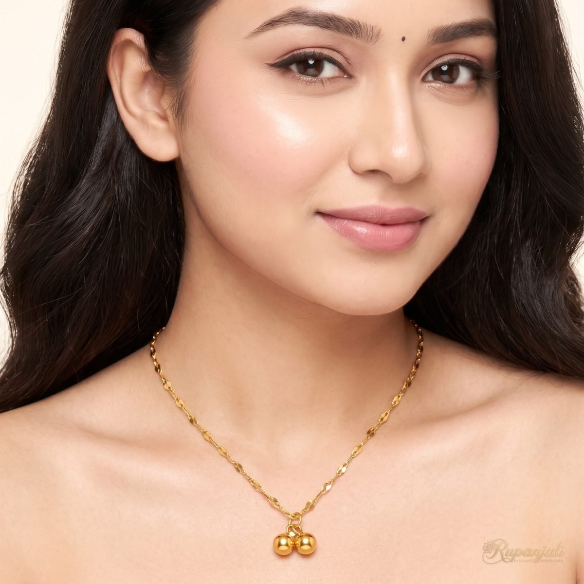 Gold Cherry Pendant Necklace — Twin Drops on Lip Chain 5