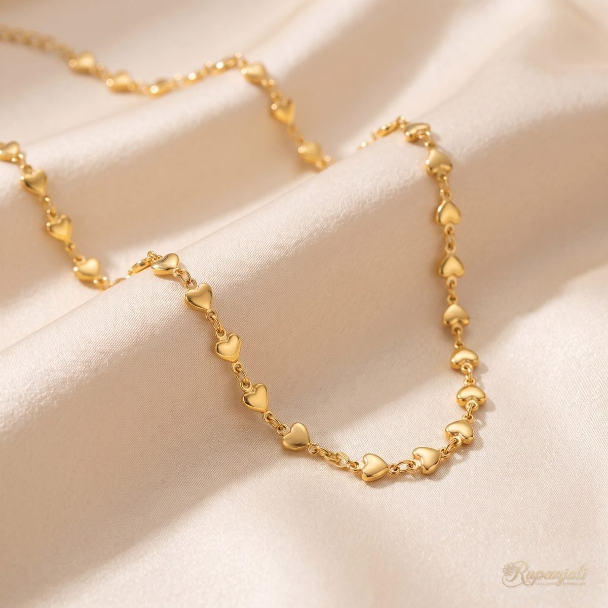 Gold Heart Link Chain Necklace — 18K Plated Linked Hearts 1
