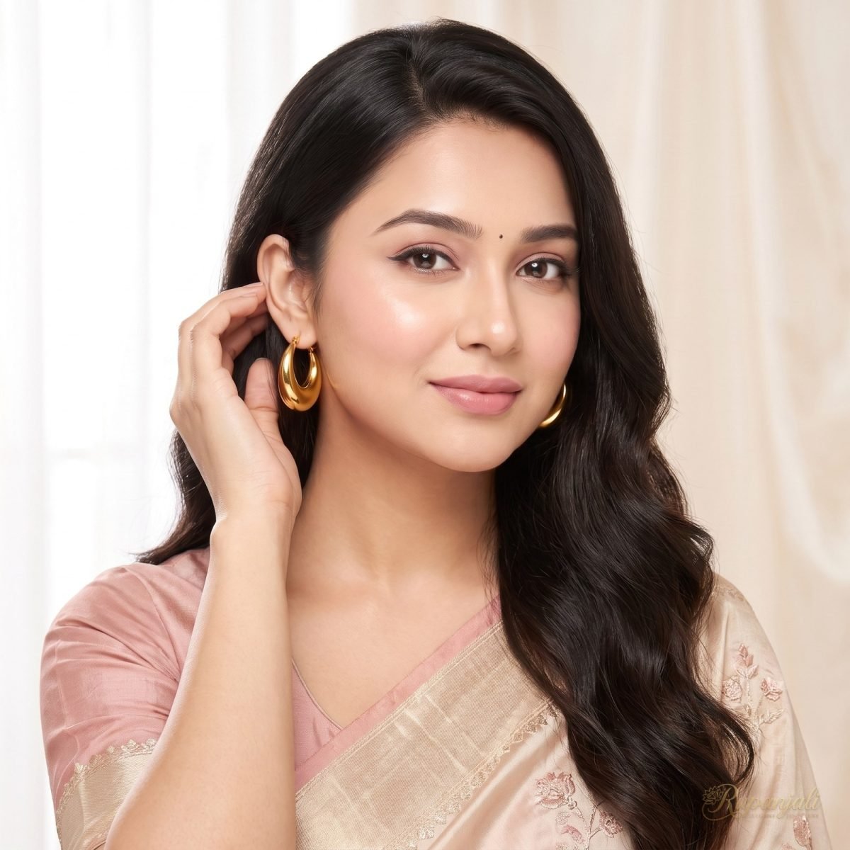 Gold Crescent Hoop Earrings — Chunky Dome Vintage Hoops 6