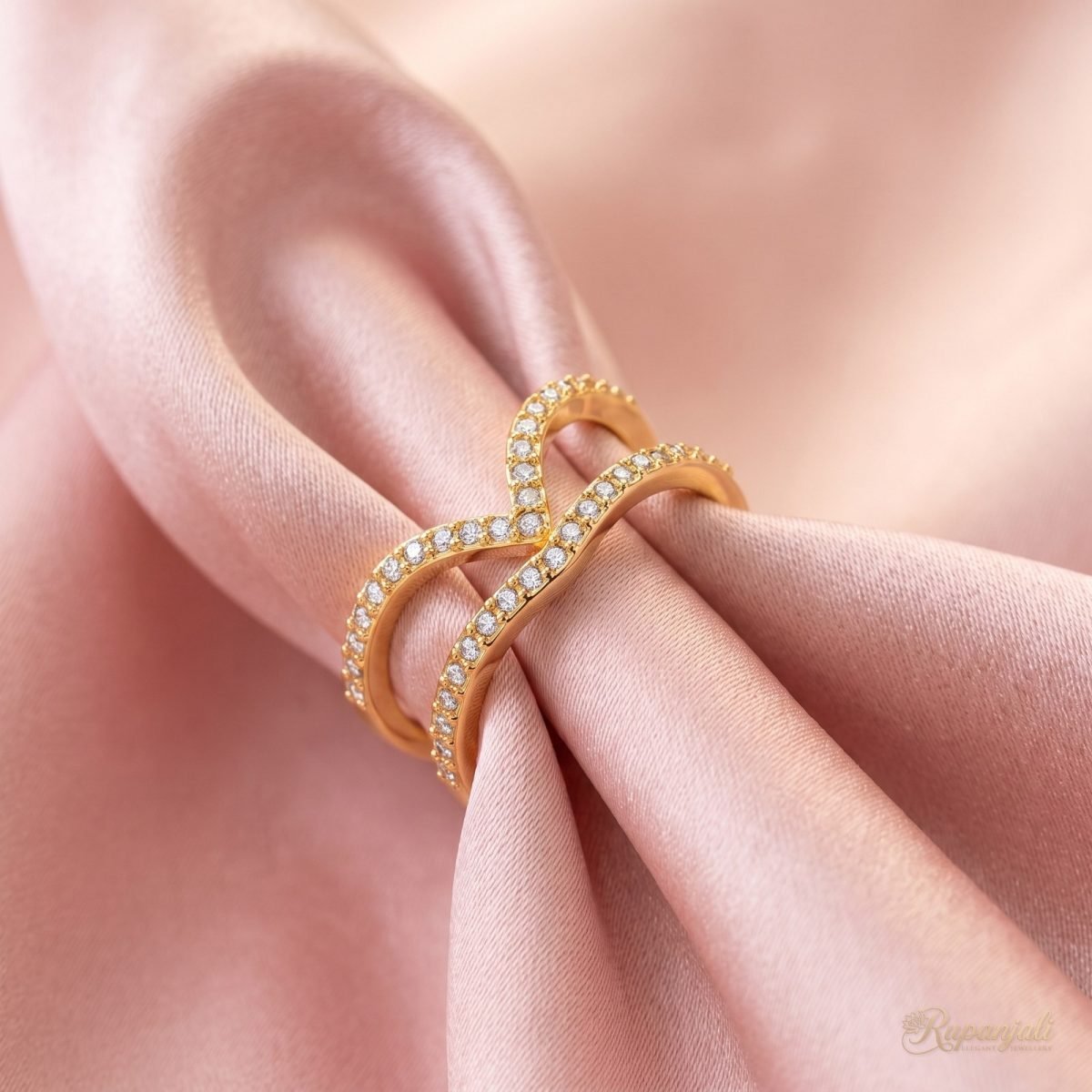 Wave Duet Ring — Double Band Pave Arc 4