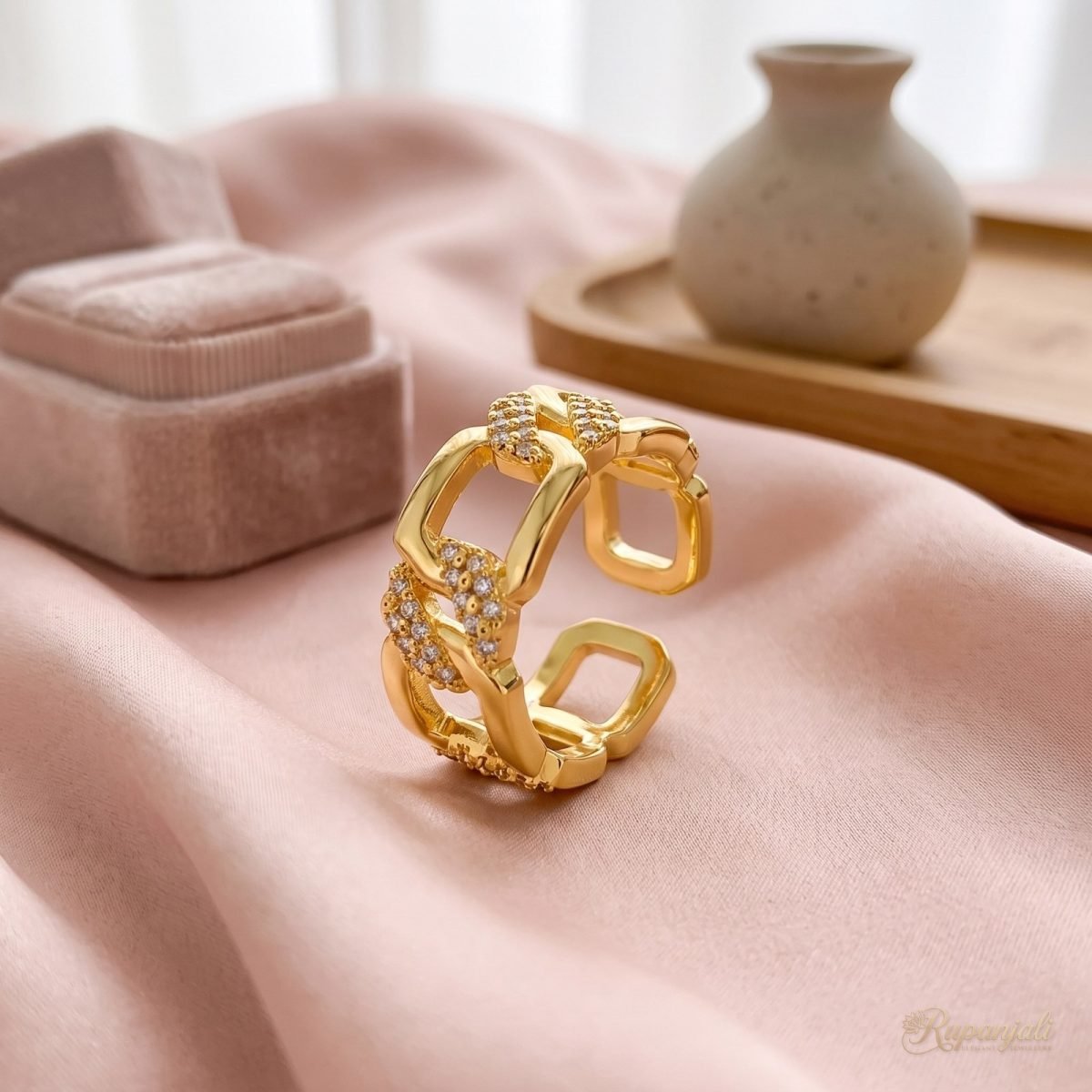 Pave Chain Link Ring — Curb Chain Band 2