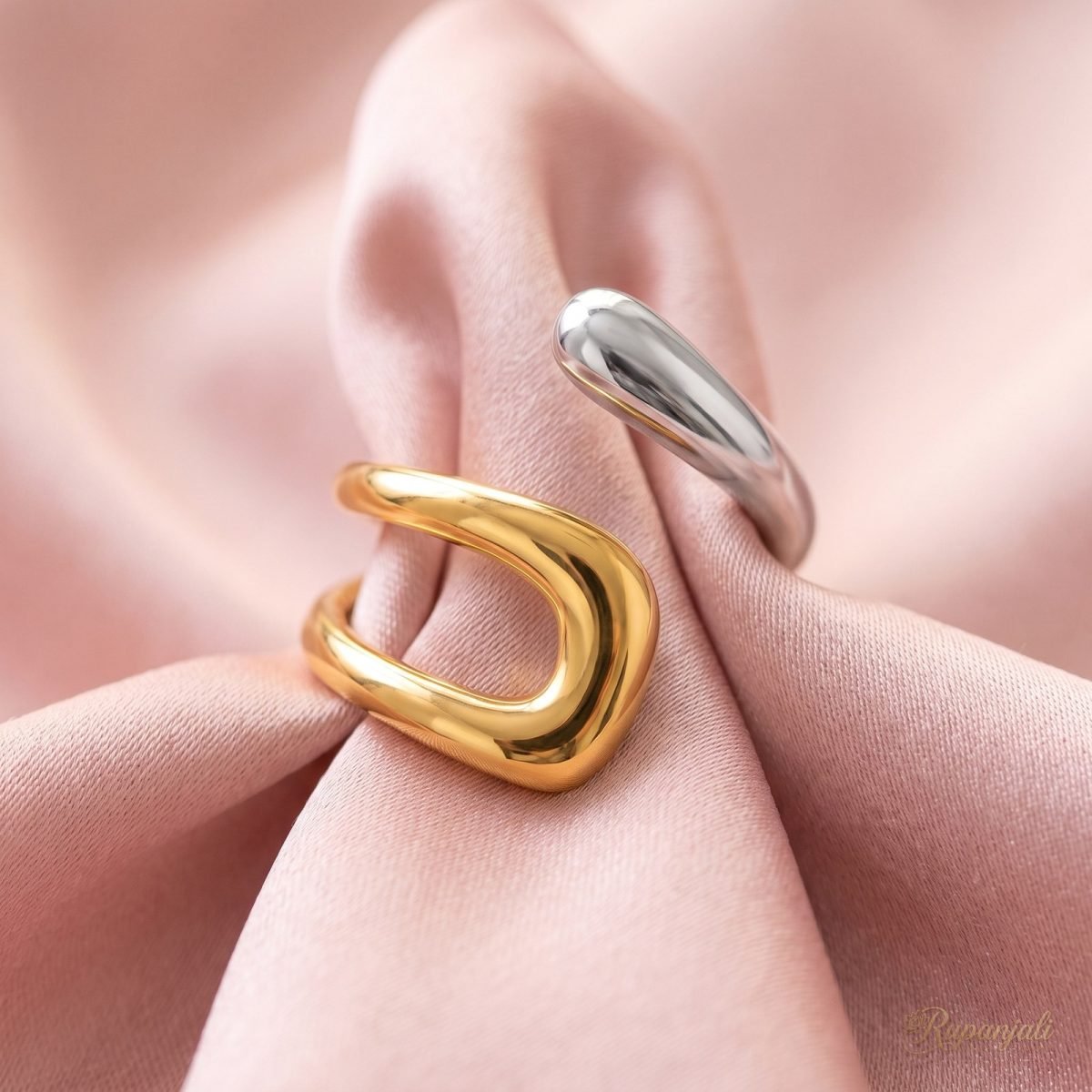 Two-Tone Asymmetric Open Ring — Gold & Silver Modern Art 4