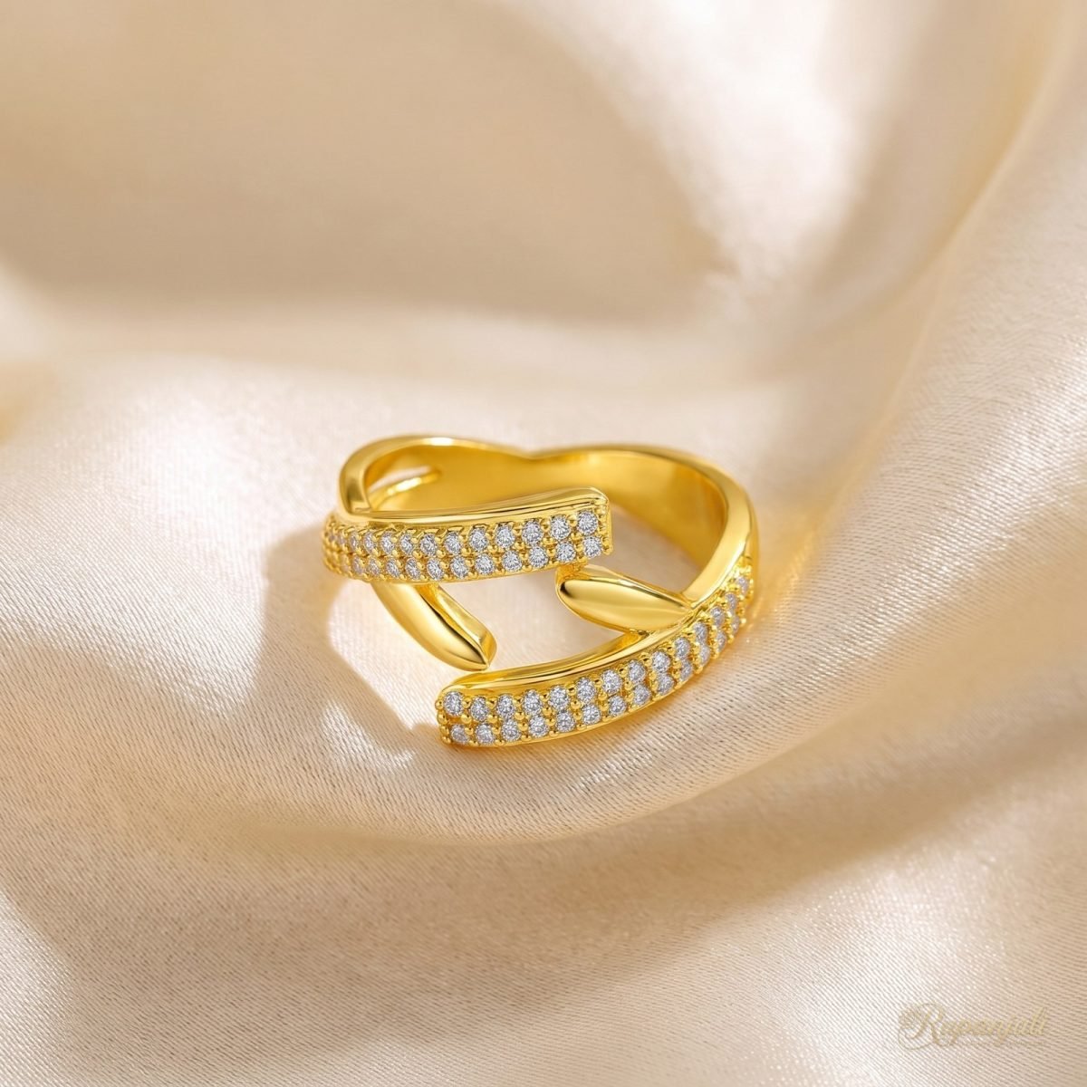 Crossover Pave Ring — Double Bar Bypass 1