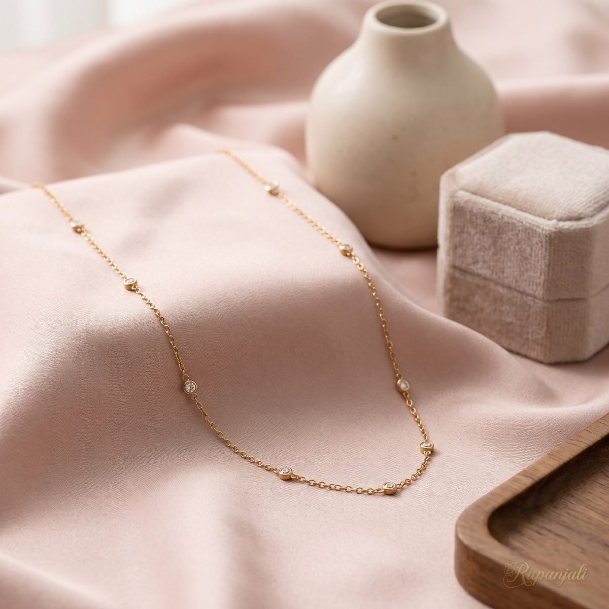 Gold CZ Station Necklace for Women — Dainty Zircon Chain 2