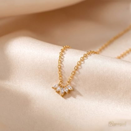 White Zircon Petal Necklace — Marquise Lotus Crown Pendant