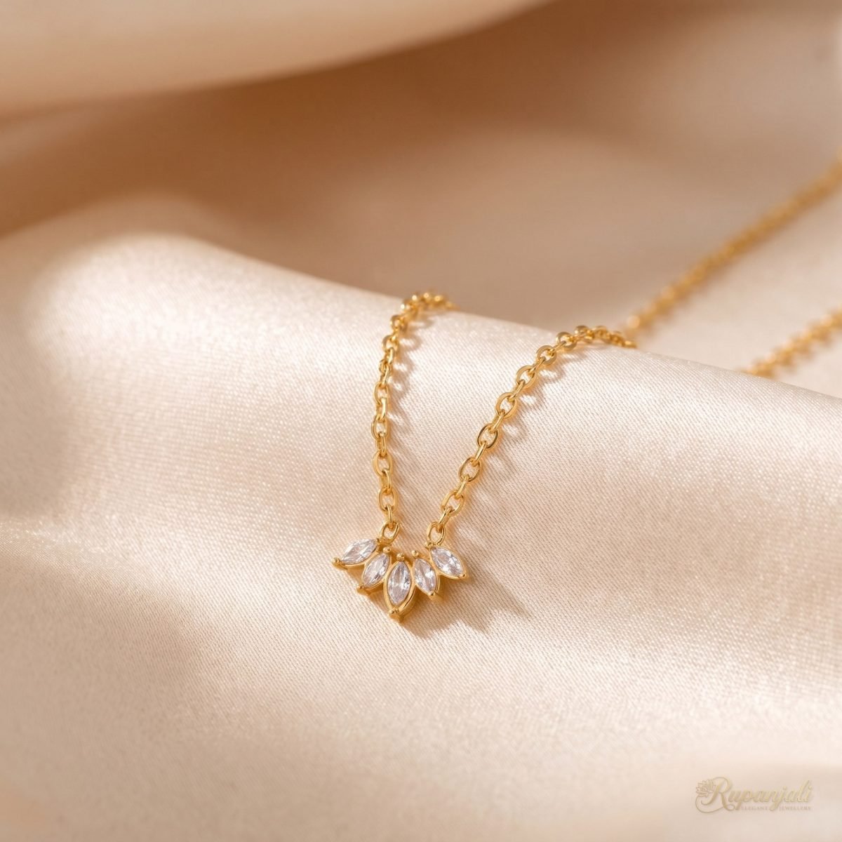 White Zircon Petal Necklace — Marquise Lotus Crown Pendant 1