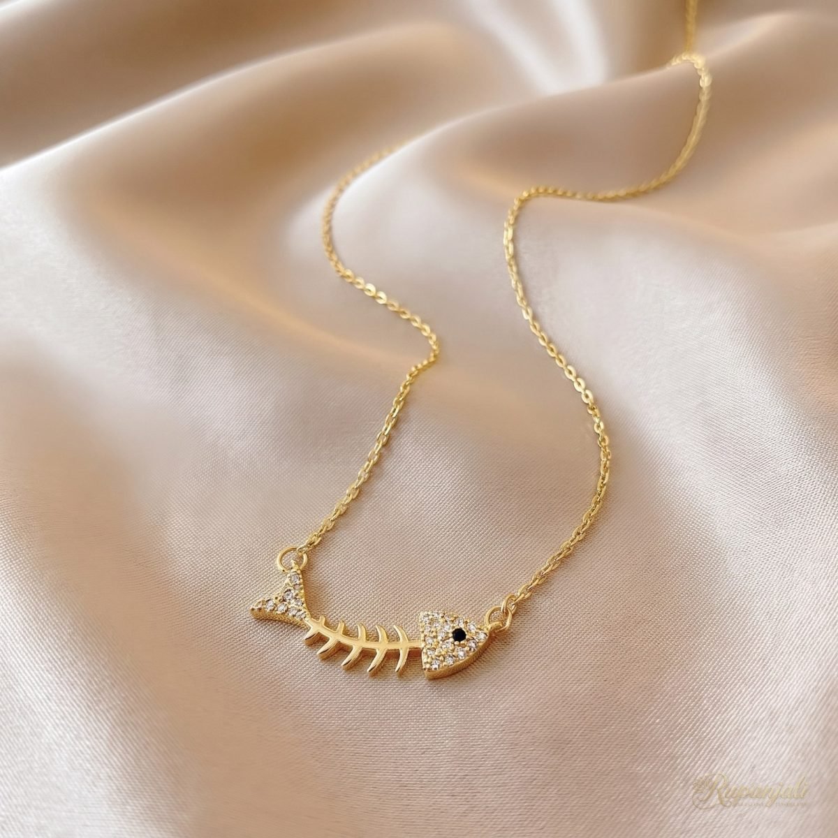 Fishbone Pendant Necklace — Pave Zircon Clavicle Chain 1