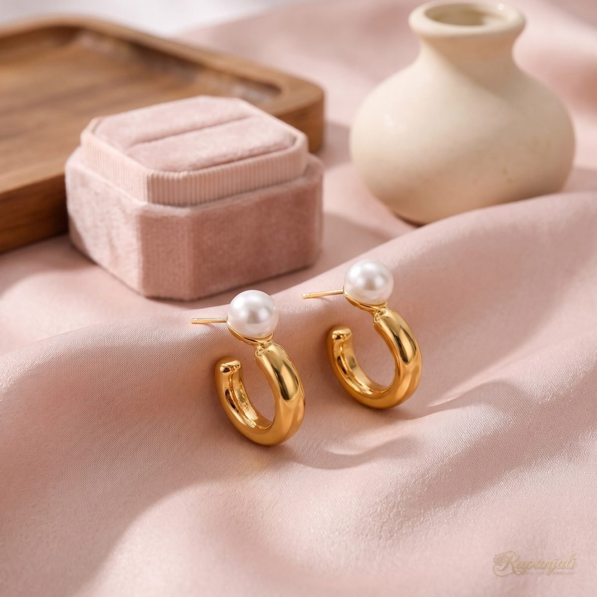 Gold Pearl C-Hoop Earrings for Women — Chunky Pearl Top 2