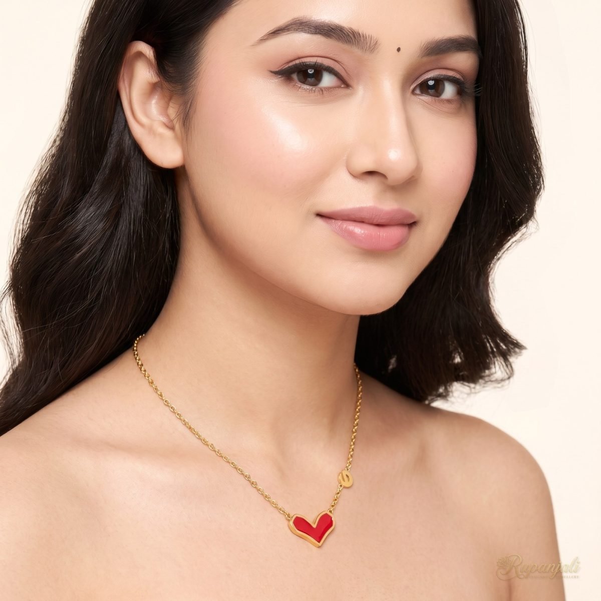 Red Heart Enamel Necklace — Gold Rim with Disc Charm 5