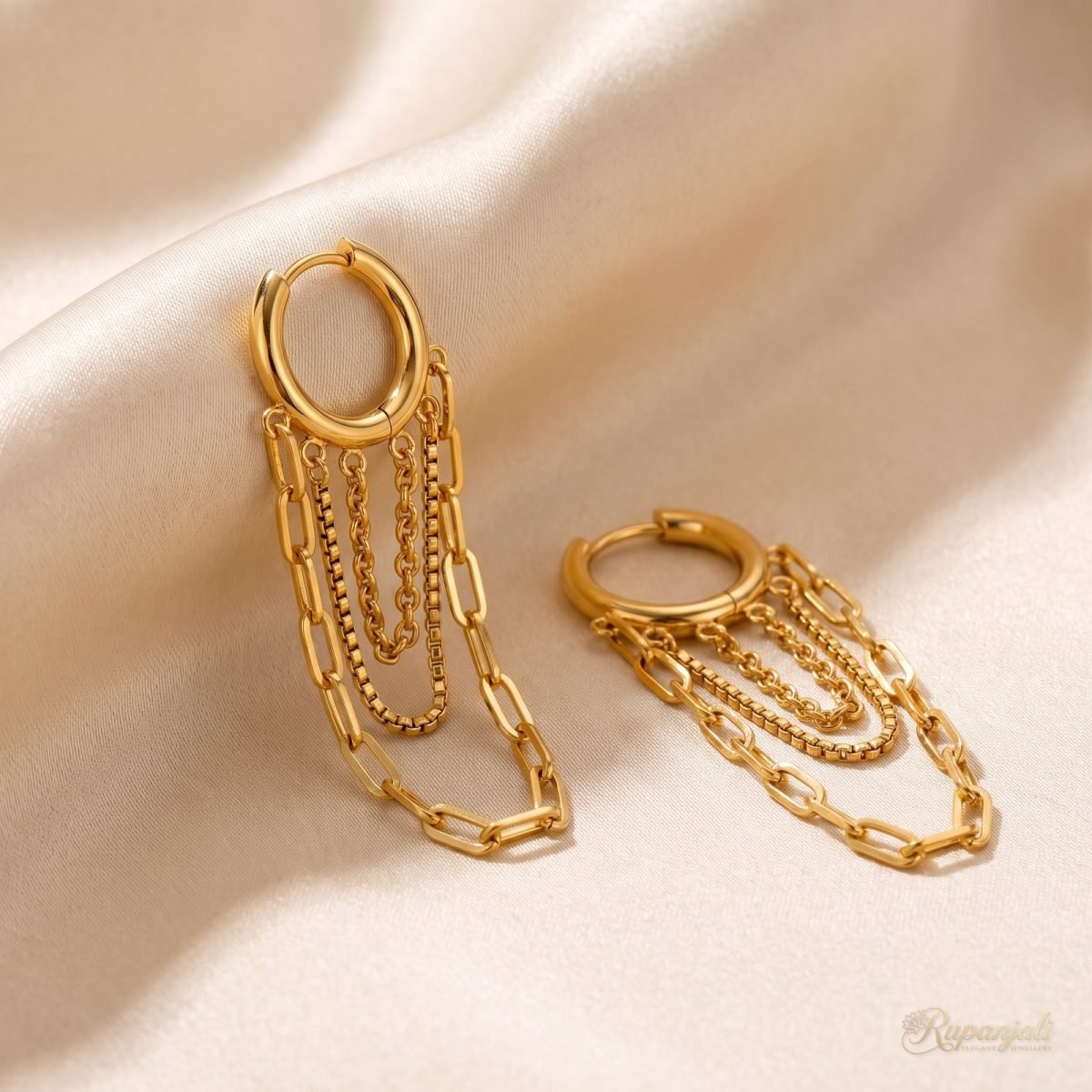 Gold Chain Tassel Hoop Earrings for Women — Layered Drop 1