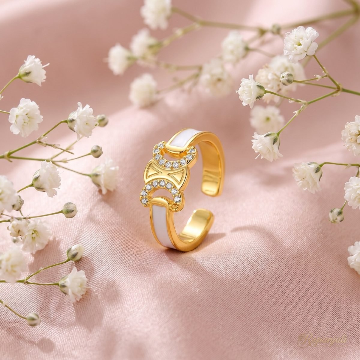 White Enamel Arc Ring — Pave Crescent Emblem 3